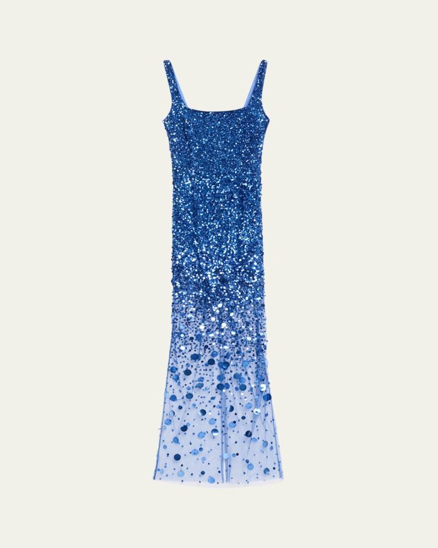 Dakota Square-Neck Degrade Beaded Gown